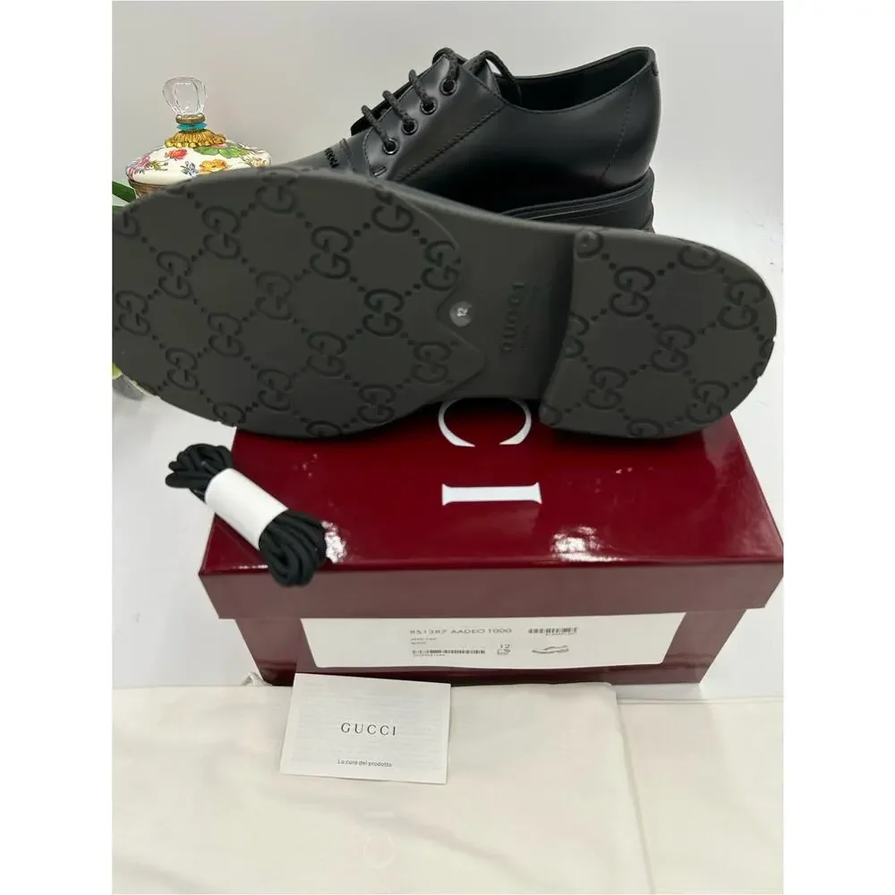 Men's Gucci Leather lace up, Derby shoes size 12 fits 12.5 US made in Italy